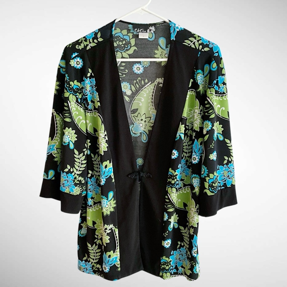 CSC Studio Floral Print Kimono 3/4-Sleeves Frog Closure
